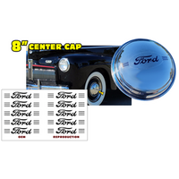 1942 Ford Car/1946 Truck 8" Hub Cap Wheel Cover Ford Script Name Kit w/ Line Decal Insert - Gloss Black