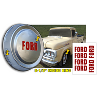 1957-61 F100 Truck Ford Hub Cap Decal Insert Kit - Tomato Red