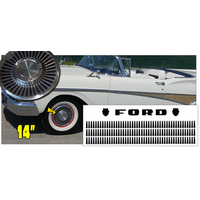 1958 Ford Thunderbird/Fairlane 14" Wheel Cover Hub Cap Decal Kit w/ Ford Letters - Matt Black