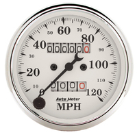 Old-Tyme White 3-1/8" Mechanical Speedometer (0-120 MPH)