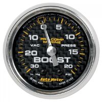 Marine 2-1/16" Mechanical Vacuum/Boost Gauge (30 In Hg/20 PSI) Carbon Fiber