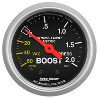 Sport-Comp 2-1/16" Mechanical Boost/Vacuum Gauge (60 Cm Hg-2.0 Bar)