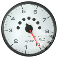 Spek-Pro 5" In-Dash Tachometer (0-8,000 RPM) White Dial, Black Bezel, Clear Lens