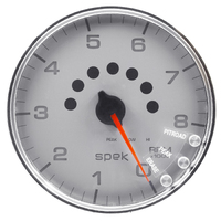 Spek-Pro 5" In-Dash Tachometer (0-8,000 RPM) Silver Dial, Chrome Bezel, Clear Lens