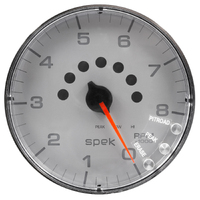 Spek-Pro 5" In-Dash Tachometer (0-8,000 RPM) Silver Dial, Chrome Bezel, Flat Antiglare Lens