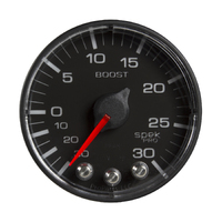 Spek-Pro 2-1/16" Stepper Motor Boost/Vacuum Gauge (30 In Hg/30 PSI) Black Dial, Black Bezel, Flat Antiglare Lens