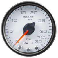 Spek-Pro 2-1/16" Stepper Motor Boost Gauge (0-35 PSI) White Dial, Black Bezel, Clear Lens