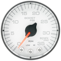 Spek-Pro 2-1/16" Stepper Motor Boost Gauge (0-35 PSI) White Dial, Black Bezel, Flat Antiglare Lens