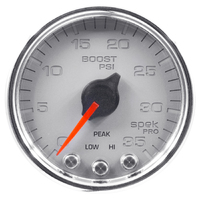 Spek-Pro 2-1/16" Stepper Motor Boost Gauge (0-35 PSI) Silver Dial, Chrome Bezel, Clear Lens