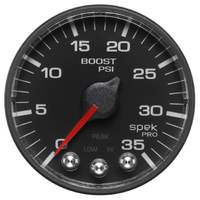 Spek-Pro 2-1/16" Stepper Motor Boost Gauge (0-35 PSI) Black Dial, Black Bezel, Flat Antiglare Lens