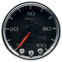 Spek-Pro 2-1/16" Stepper Motor Boost Gauge (0-100 PSI) Black Dial, Chrome Bezel, Clear Lens