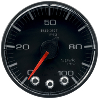 Spek-Pro 2-1/16" Stepper Motor Boost Gauge (0-100 PSI) Black Dial, Black Bezel, Flat Antiglare Lens