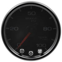 Spek-Pro 2-1/16" Stepper Motor Boost Gauge (0-100 PSI) Black Dial, Black Bezel, Smoked Lens