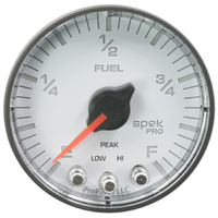 Spek-Pro 2-1/16" Stepper Motor Programmable Fuel Level Gauge (0-300Ω) White Dial, Black Bezel, Flat Antiglare Lens