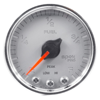 Spek-Pro 2-1/16" Stepper Motor Programmable Fuel Level Gauge (0-300Ω) Silver Dial, Chrome Bezel, Clear Lens