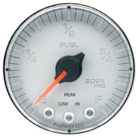 Spek-Pro 2-1/16" Stepper Motor Programmable Fuel Level Gauge (0-300Ω) Silver Dial, Chrome Bezel, Flat Antiglare Lens