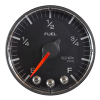 Spek-Pro 2-1/16" Stepper Motor Programmable Fuel Level Gauge (0-300Ω)Black Dial, Black Bezel, Flat Antiglare Lens