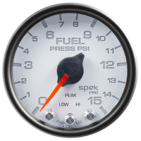 Spek-Pro 2-1/16" Stepper Motor Fuel Pressure Gauge (0-15 PSI) White Dial, Black Bezel, Clear Lens