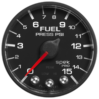 Spek-Pro 2-1/16" Stepper Motor Fuel Pressure Gauge (0-15 PSI) Black Dial, Black Bezel, Flat Antiglare Lens