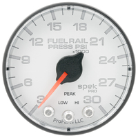 Spek-Pro 2-1/16" Stepper Motor Fuel Rail Pressure Gauge (3-30K PSI) White Dial, Black Bezel, Flat Antiglare Lens