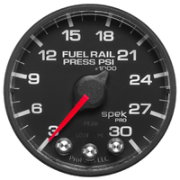 Spek-Pro 2-1/16" Stepper Motor Fuel Rail Pressure Gauge (3-30K PSI) Black Dial, Black Bezel, Flat Antiglare Lens