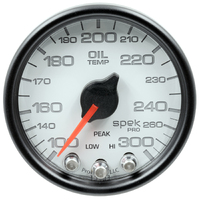 Spek-Pro 2-1/16" Stepper Motor Oil Temperature Gauge (100-300 °F) White Dial, Black Bezel, Clear Lens