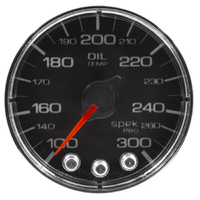 Spek-Pro 2-1/16" Stepper Motor Oil Temperature Gauge (100-300 °F) Black Dial, Chrome Bezel, Flat Antiglare Lens