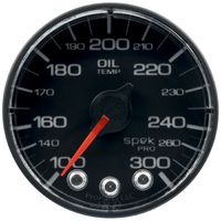 Spek-Pro 2-1/16" Stepper Motor Oil Temperature Gauge (100-300 °F) Black Dial, No O-Ring, Black Bezel, Clear Lens