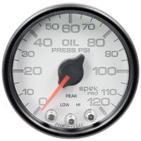 Spek-Pro 2-1/16" Stepper Motor Oil Pressure Gauge (0-120 PSI) White Dial, Black Bezel, Clear Lens