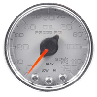 Spek-Pro 2-1/16" Stepper Motor Oil Pressure Gauge (0-120 PSI) Silver Dial, Chrome Bezel, Clear Lens