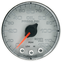 Spek-Pro 2-1/16" Stepper Motor Oil Pressure Gauge (0-120 PSI) Silver Dial, Chrome Bezel, Flat Antiglare Lens