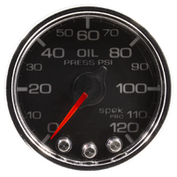 Spek-Pro 2-1/16" Stepper Motor Oil Pressure Gauge (0-120 PSI) Black Dial, Chrome Bezel, Clear Lens