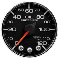 Spek-Pro 2-1/16" Stepper Motor Oil Pressure Gauge (0-120 PSI) Black Dial, Chrome Bezel, Flat Antiglare Lens