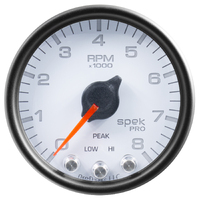 Spek-Pro 2-1/16" In-Dash Tachometer (0-8,000 RPM) White Dial, Black Bezel, Clear Lens