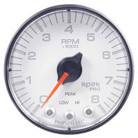 Spek-Pro 2-1/16" In-Dash Tachometer (0-8,000 RPM) White Dial, Black Bezel, Flat Antiglare Lens