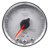 Spek-Pro 2-1/16" In-Dash Tachometer (0-8,000 RPM) Silver Dial, Chrome Bezel, Clear Lens