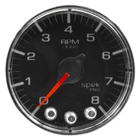 Spek-Pro 2-1/16" In-Dash Tachometer (0-8,000 RPM) Black Dial, Chrome Bezel, Flat Antiglare Lens