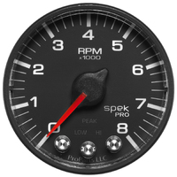 Spek-Pro 2-1/16" In-Dash Tachometer (0-8,000 RPM) Black Dial, Black Bezel, Flat Antiglare Lens