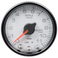 Spek-Pro 2-1/16" In-Dash Tachometer (0-11,000 RPM) White Dial, Black Bezel, Clear Lens