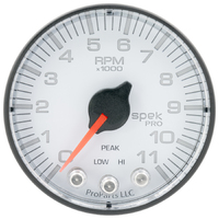 Spek-Pro 2-1/16" In-Dash Tachometer (0-11,000 RPM) White Dial, Black Bezel, Flat Antiglare Lens