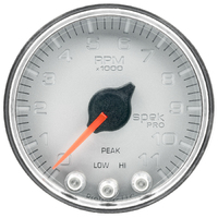 Spek-Pro 2-1/16" In-Dash Tachometer (0-11,000 RPM) Silver Dial, Chrome Bezel, Clear Lens