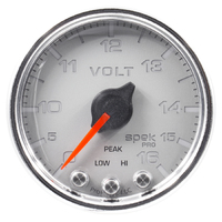 Spek-Pro 2-1/16" Stepper Motor Digital Voltmeter (0-16V) Silver Dial, Chrome Bezel, Clear Lens