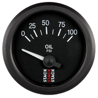 Stack 52mm Electric Oil Pressure Gauge (0-100 PSI, Air-Core, 1/8" NPTF) Black