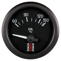 Stack 52mm Electric Oil Temp Gauge w/ Air Core (60-150 °C/M10 Male) Black