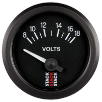 Stack 52mm Electric Battery Voltage Gauge (8-18V) Black