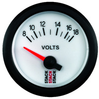 Stack 52mm Electric Battery Voltage Gauge (8-18V) White