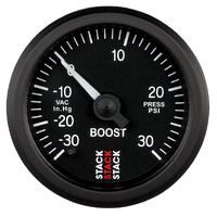 Stack 52mm Pro Stepper Motor Boost Pressure Gauge inc T-Fitting (-30Inhg To +30PSI)