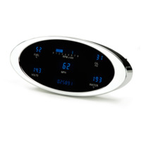 Universal 4" x 9.5" Elliptical Digital Instrument (Metric) Chrome Bezel, Blue Display