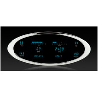 Universal 5" x 12.25" Elliptical Digital Instrument (Metric) Chrome Bezel, Teal Display