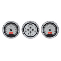 Universal 5.4" Round MHX Analog Gauge Trio (Metric) Silver Alloy Face, Red Display